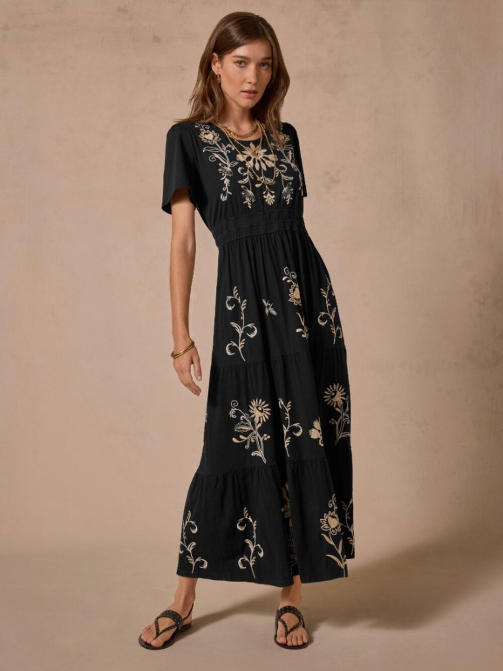 Black Floral Embroidered Maxi Dress